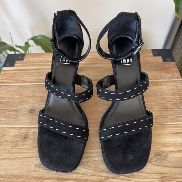 Impo The Uptown Black Suede Leather Triple Strap Spool Low Heel Sandals Size 8M - Picture 4 of 17